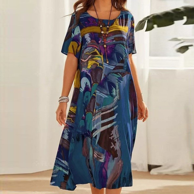 Serafina | Elegantsed midi kleit abstraktse mustriga