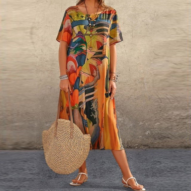 Serafina | Elegantsed midi kleit abstraktse mustriga