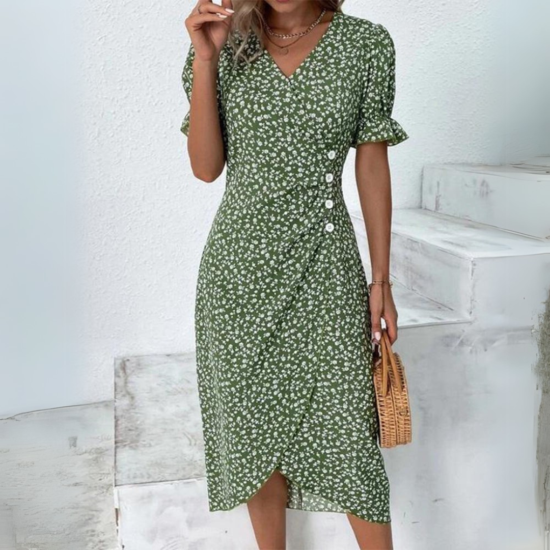 Helena | Elegantsed lillemustriga midi kleit