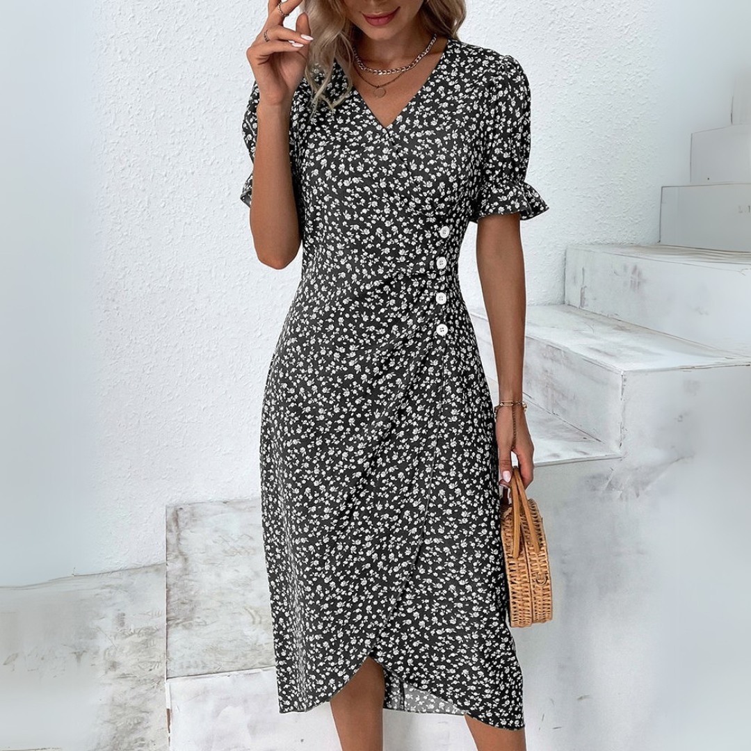 Helena | Elegantsed lillemustriga midi kleit