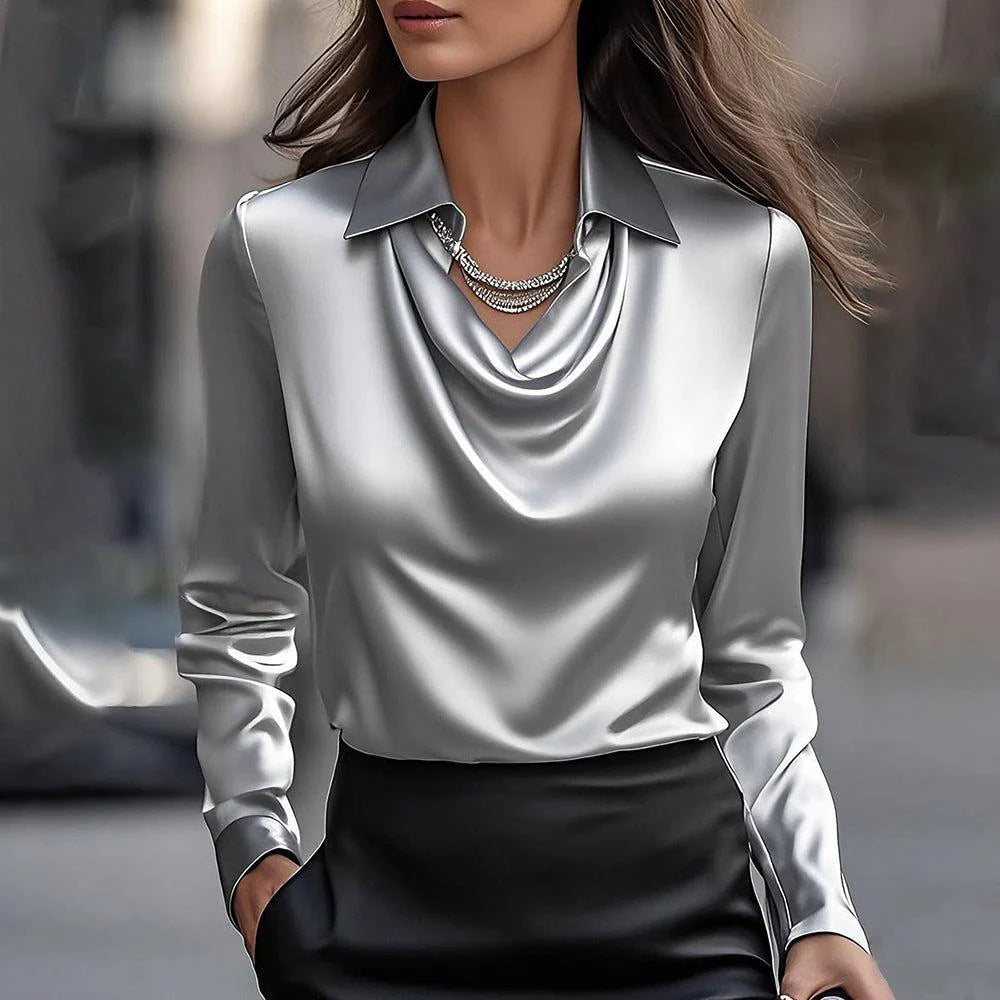 Celestia™ | Elegantiška Satino Bluzonė su Drapiruotu Dekolte ✨