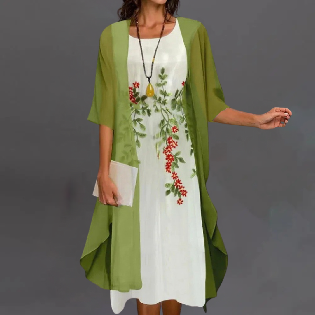 Irena | Elegantsed lillekomplekt – kleit & kardigan