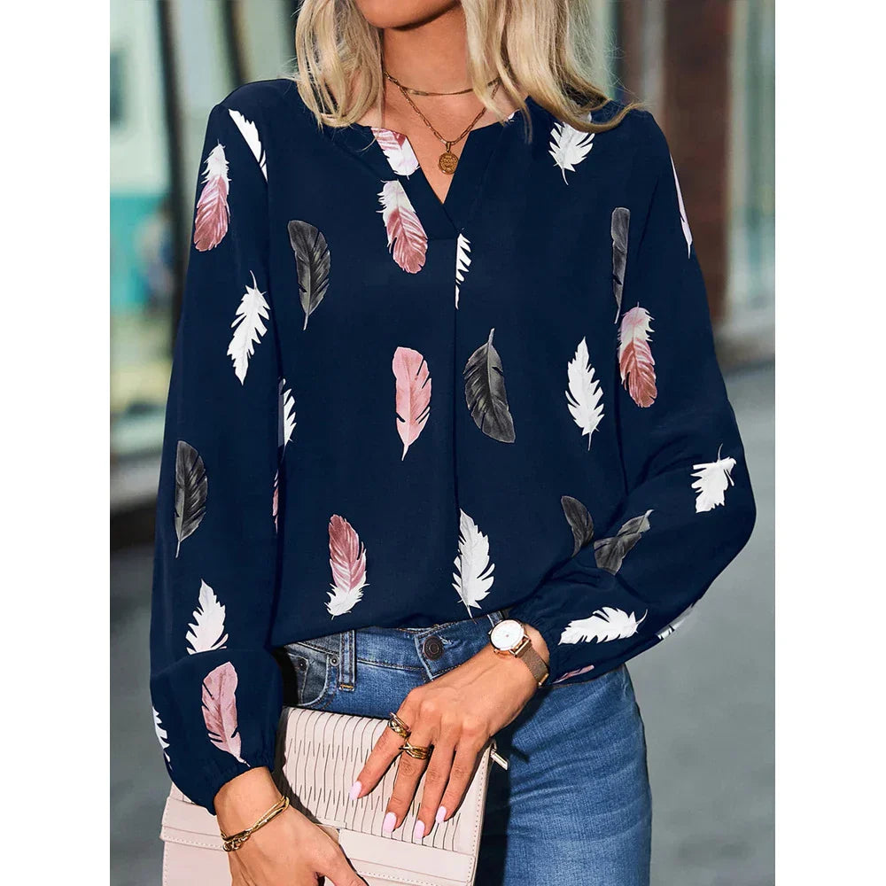 Nefeli | Elegantsed pluusid mängulise sulgede mustriga